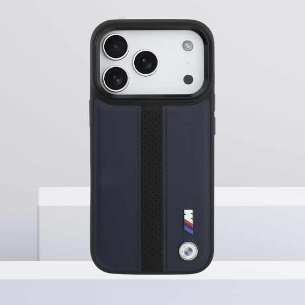 Dėklas BMW M Perforated Stripe Logo MagSafe Apple iPhone 17 Pro navy mėlynas aprašymas - Prekės nuotrauka