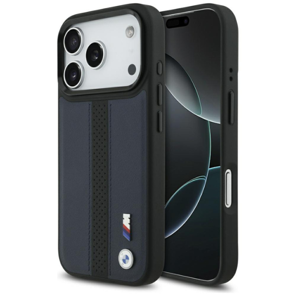 Dėklas BMW M Perforated Stripe Logo MagSafe Apple iPhone 17 Pro navy mėlynas aprašymas - Prekės nuotrauka