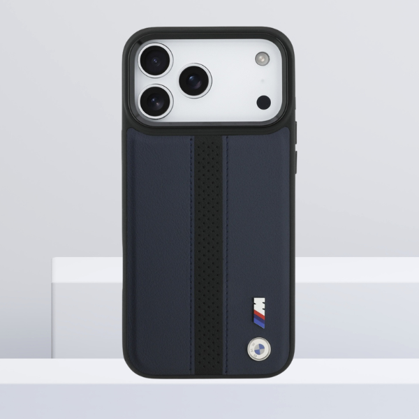 Dėklas BMW M Perforated Stripe Logo MagSafe Apple iPhone 17 Pro Max navy mėlynas aprašymas - Prekės nuotrauka