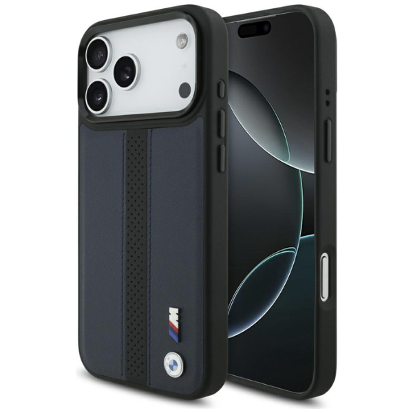 Dėklas BMW M Perforated Stripe Logo MagSafe Apple iPhone 17 Pro Max navy mėlynas aprašymas - Prekės nuotrauka