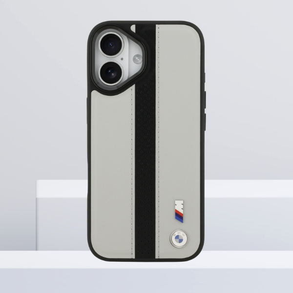 Dėklas BMW M Perforated Stripe Logo MagSafe iPhone 17 pilkas aprašymas - Prekės nuotrauka