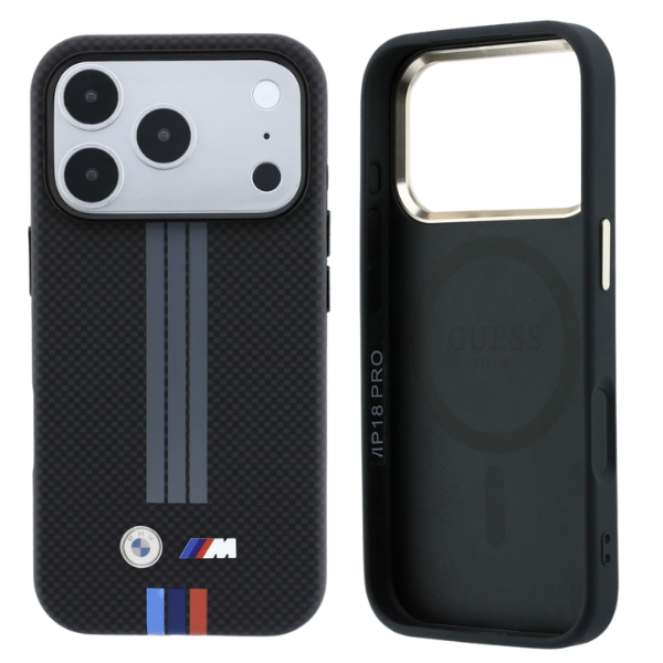 Dėklas BMW M Quadrille Kevlar Anthracite & Tricolor Print Lines MagSafe, skirtas iPhone 18 Pro Max aprašymas - Prekės nuotrauka