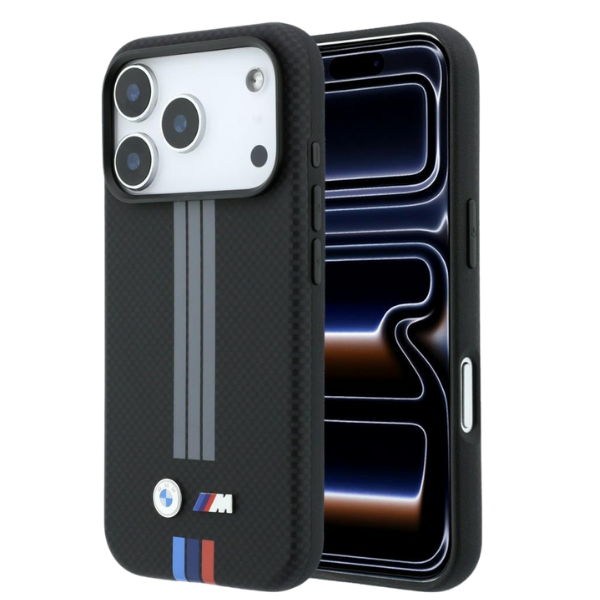 Dėklas BMW M Quadrille Kevlar Anthracite & Tricolor Print Lines MagSafe, skirtas iPhone 18 Pro Max aprašymas - Prekės nuotrauka