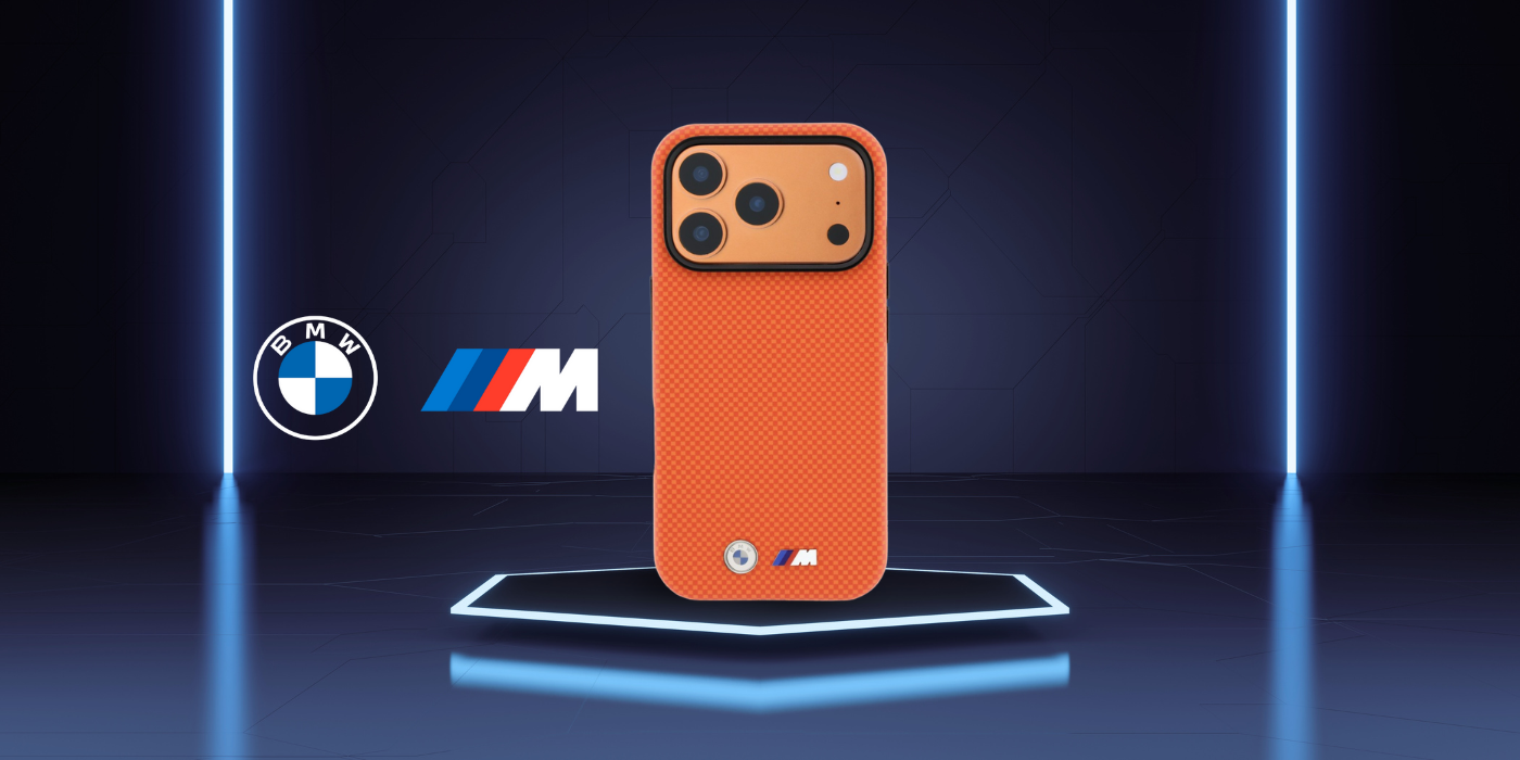 Dėklas BMW M Quadrille Kevlar Metal Logo MagSafe skirtas iPhone 18 Pro Max oranžinis aprašymas - Prekės nuotrauka