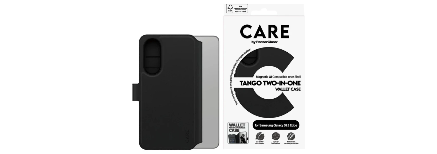 Panzer Glass Dėklas CARE by PanzerGlass Feature Tango 2in1 Wallet Qi skirtas Samsung Galaxy S25 Edge juodos spalvos aprašymas - Prekės nuotrauka