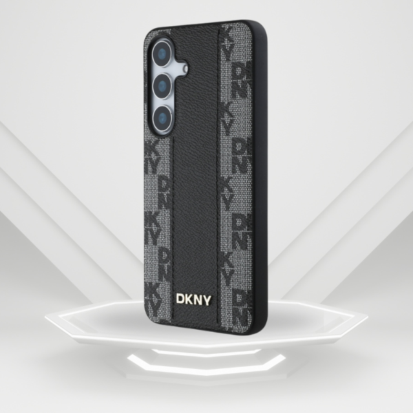 Dėklas DKNY Leather Checkered Pattern MagSafe Samsung Galaxy S25 juodos spalvos aprašymas - Prekės nuotrauka