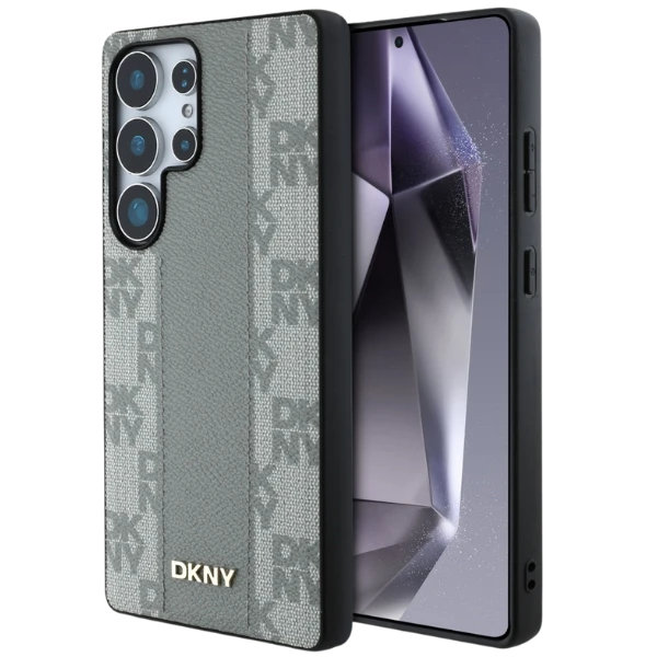 Dėklas DKNY Leather Checkered Pattern MagSafe skirtas Samsung Galaxy S25 Ultra taupe aprašymas - Prekės nuotrauka
