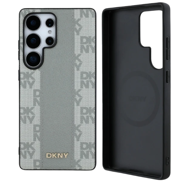 Dėklas DKNY Leather Checkered Pattern MagSafe skirtas Samsung Galaxy S25 Ultra taupe aprašymas - Prekės nuotrauka