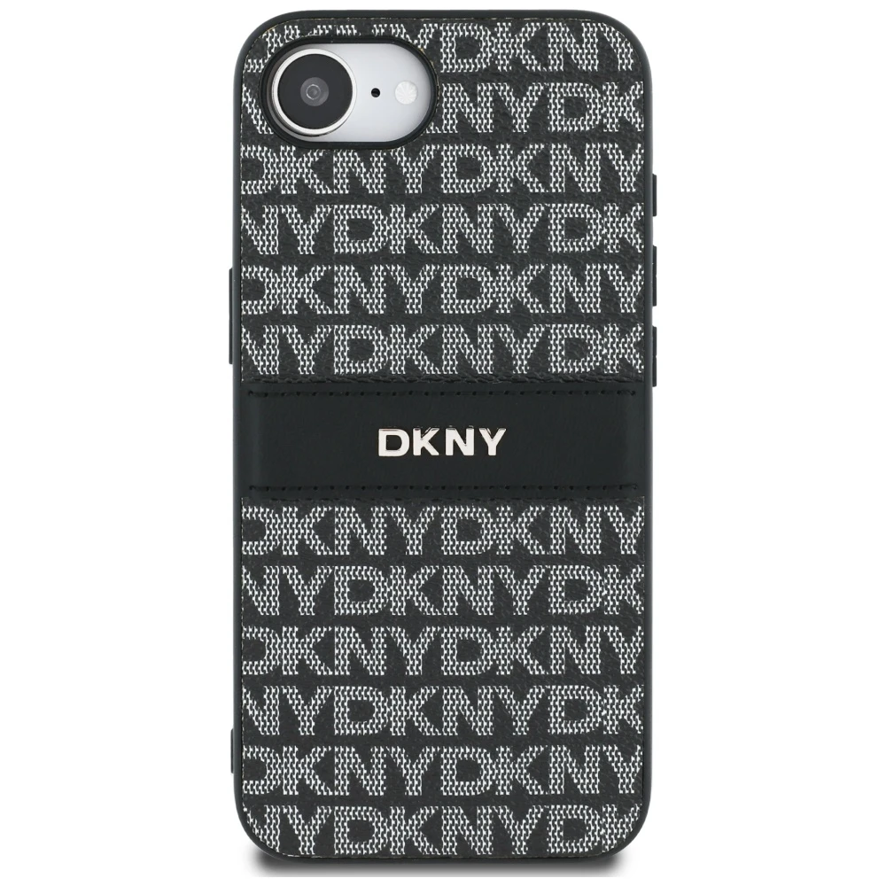 Dėklas DKNY Repeat Texture Pattern with Tonal Stripe for Apple iPhone 16e juodos spalvos aprašymas - Prekės nuotrauka
