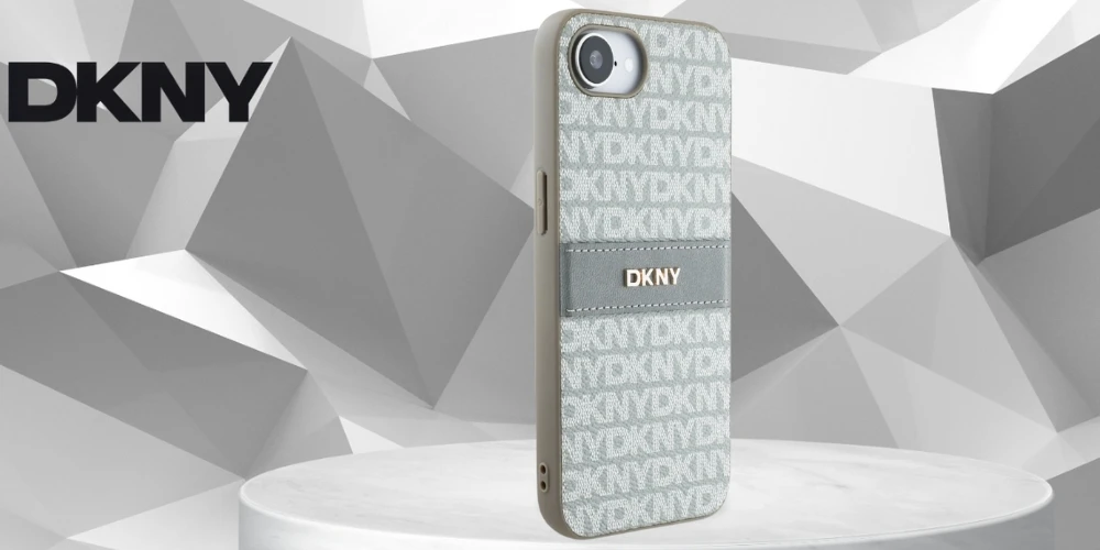 Dėklas DKNY Repeat Texture Pattern su toniniu dryžiuku Apple iPhone 16e smėlio spalvos aprašymas - Prekės nuotrauka