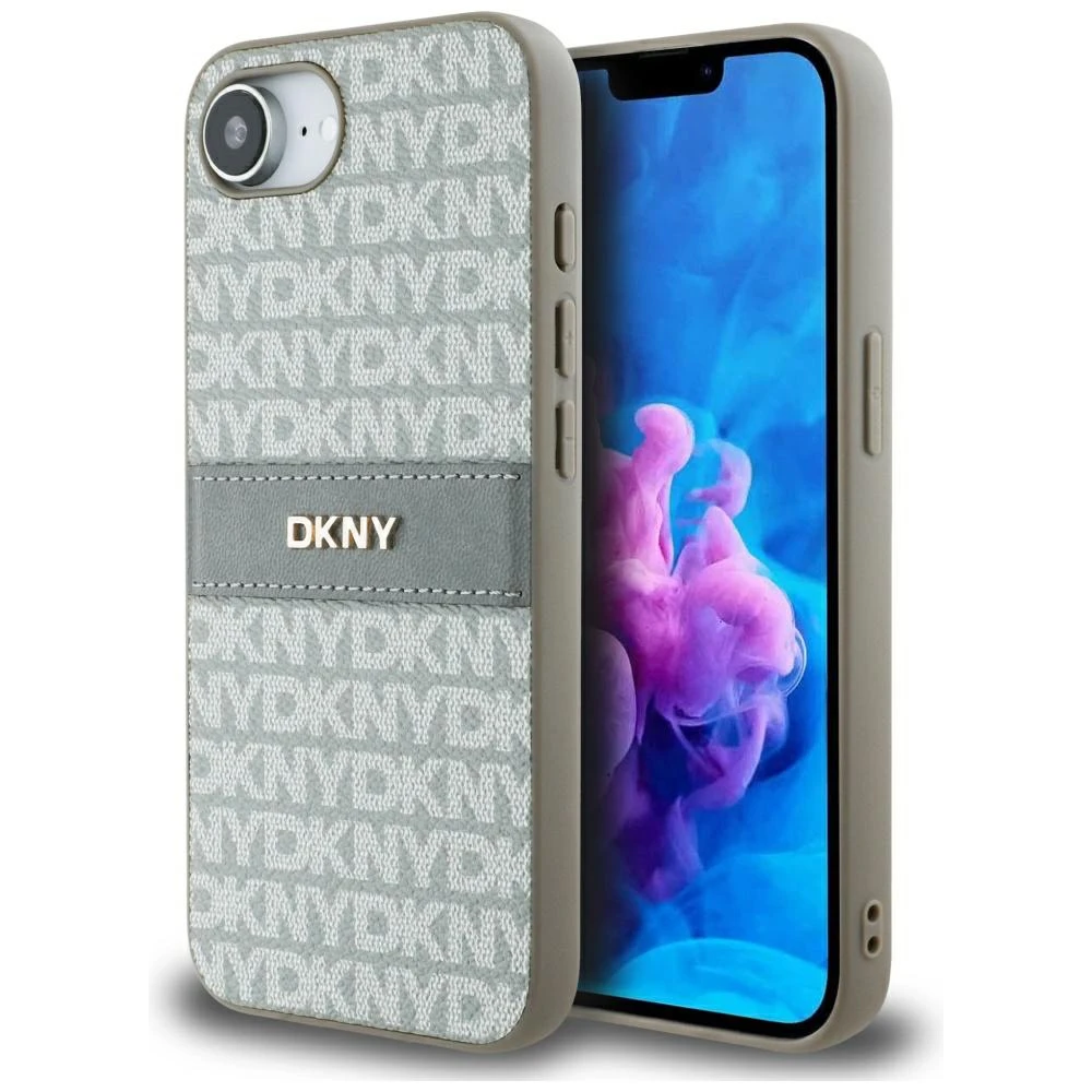 Dėklas DKNY Repeat Texture Pattern su toniniu dryžiuku Apple iPhone 16e smėlio spalvos aprašymas - Prekės nuotrauka