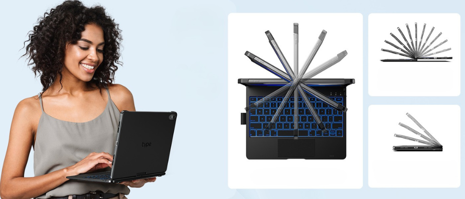 Typecase Dėklas Flexbook Touch su klaviatūra, skirtas iPad Pro 11″ 2024/2025, tamsiai mėlynas aprašymas - Prekės nuotrauka