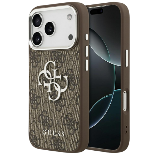 Dėklas Guess 4G Big 4G Classic Logo Apple iPhone 17 Pro rudos spalvos sidabrinis aprašymas - Prekės nuotrauka Dėklas Guess 4G Big 4G Classic Logo Apple iPhone 17 Pro rudos spalvos sidabrinis aprašymas - Prekės nuotrauka