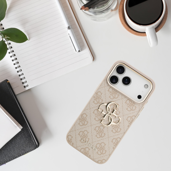 Dėklas Guess 4G Big 4G Classic Logo skirtas iPhone 18 Pro Max / iPhone 17 Pro Max pink auksinis aprašymas - Prekės nuotrauka