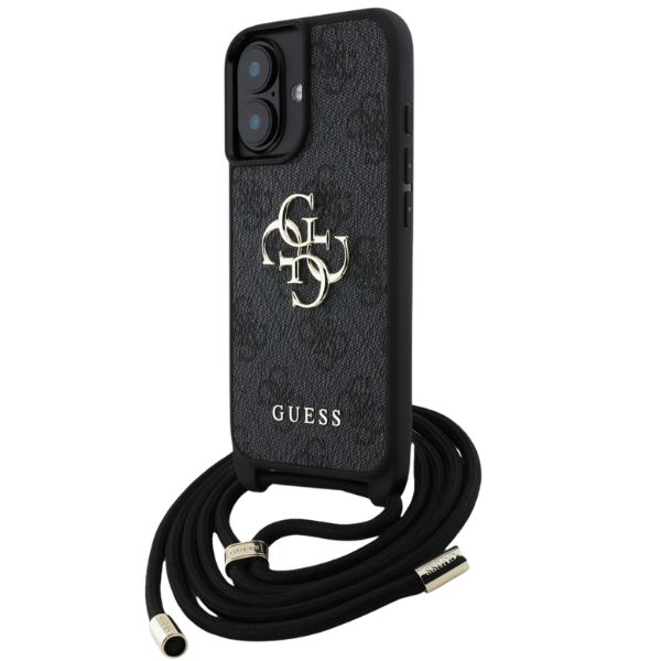 Dėklas Guess 4G Big Logo Cord Strap Crossbody iPhone 16 Plus juodos spalvos aprašymas - Prekės nuotrauka