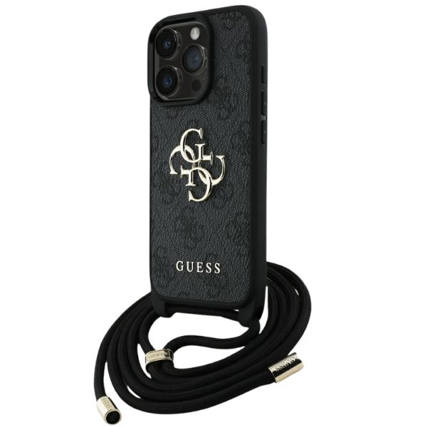 Dėklas Guess 4G Big Logo Cord Strap Crossbody iPhone 16 Pro Max juodos spalvos aprašymas - Prekės nuotrauka