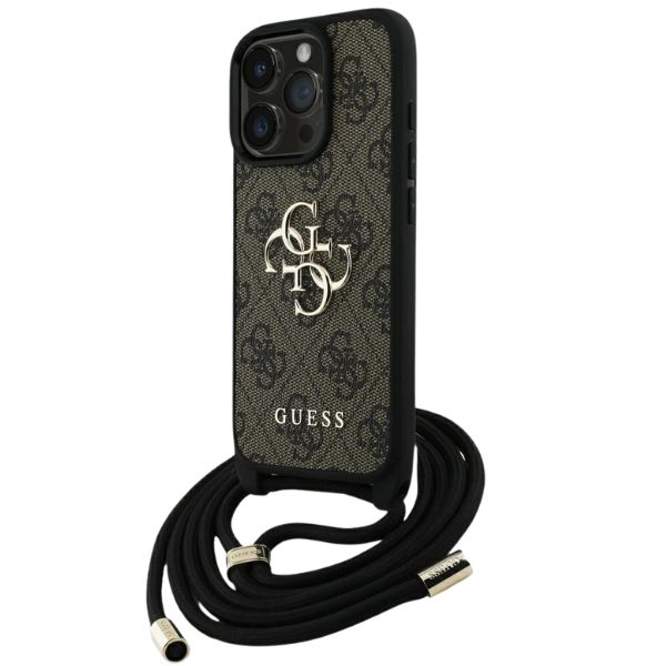 Dėklas Guess 4G Big Logo Cord Strap Crossbody iPhone 16 Pro Max rudos spalvos aprašymas - Prekės nuotrauka
