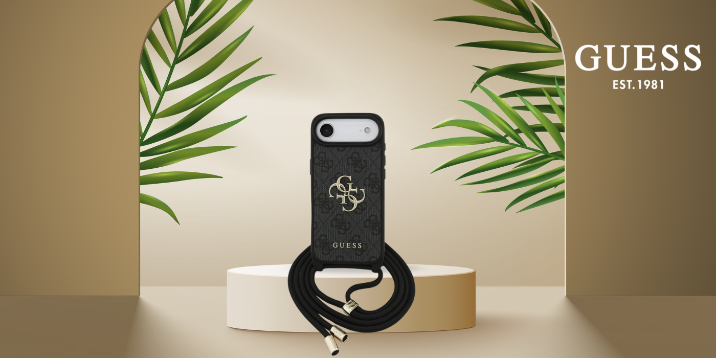 Dėklas Guess 4G Big Logo Cord Strap Crossbody iPhone Air juodos spalvos aprašymas - Prekės nuotrauka