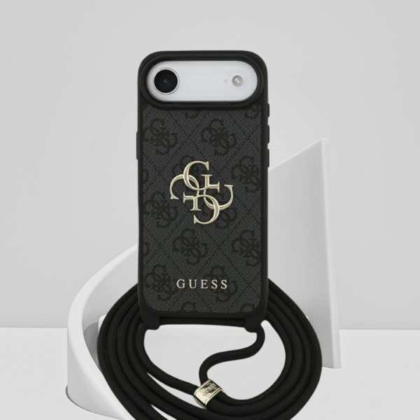 Dėklas Guess 4G Big Logo Cord Strap Crossbody iPhone Air juodos spalvos aprašymas - Prekės nuotrauka