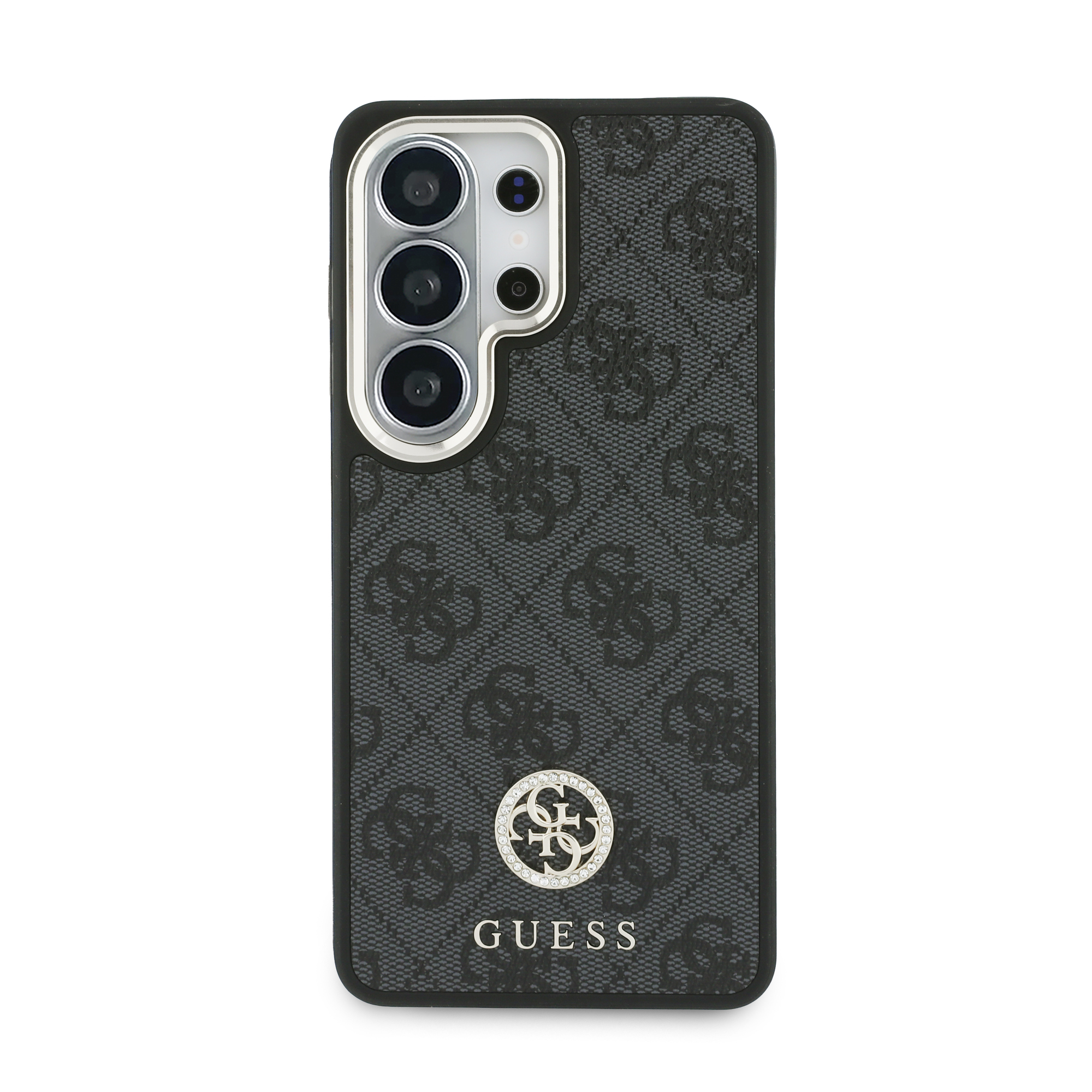 Dėklas Guess 4G Big Rhinestone Triangle Strap MagSafe for Samsung Galaxy S26 Ultra juodos spalvos aprašymas - Prekės nuotrauka