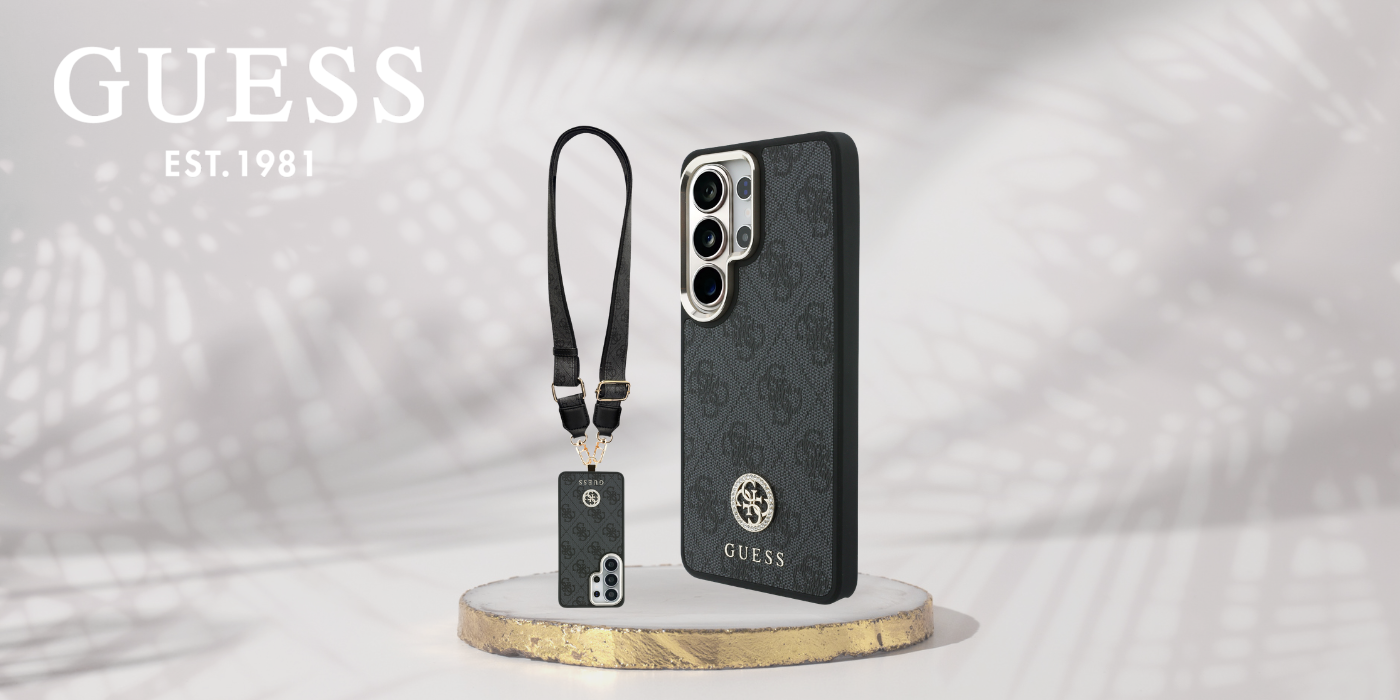Dėklas Guess 4G Big Rhinestone Triangle Strap MagSafe for Samsung Galaxy S26 Ultra juodos spalvos aprašymas - Prekės nuotrauka