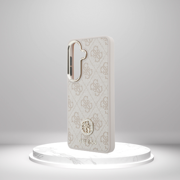 Dėklas Guess 4G Big Rhinestone Triangle Strap MagSafe for Samsung Galaxy S26 rožinės spalvos aprašymas - Prekės nuotrauka