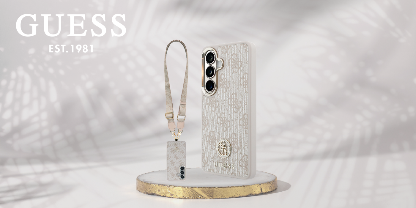 Dėklas Guess 4G Big Rhinestone Triangle Strap MagSafe for Samsung Galaxy S26 rožinės spalvos aprašymas - Prekės nuotrauka