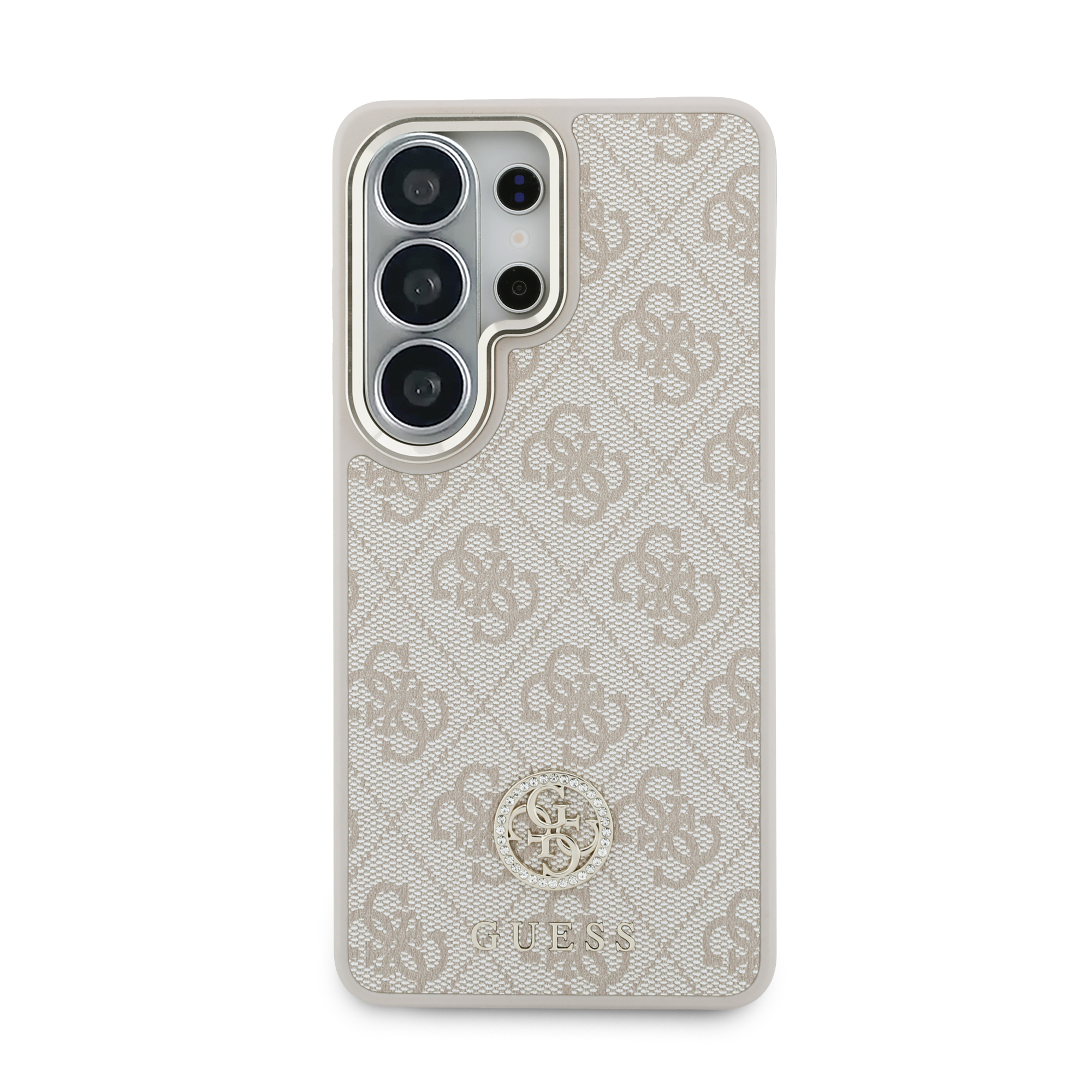 Dėklas Guess 4G Big Rhinestone Triangle Strap MagSafe for Samsung Galaxy S26 Ultra rožinės spalvos aprašymas - Prekės nuotrauka