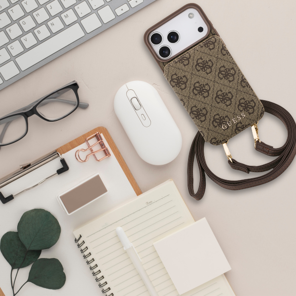 Dėklas Guess 4G Cardslots & Magnetic Closure Crossbody, skirtas iPhone 18 Pro Max / 17 Pro Max, rudas aprašymas - Prekės nuotrauka