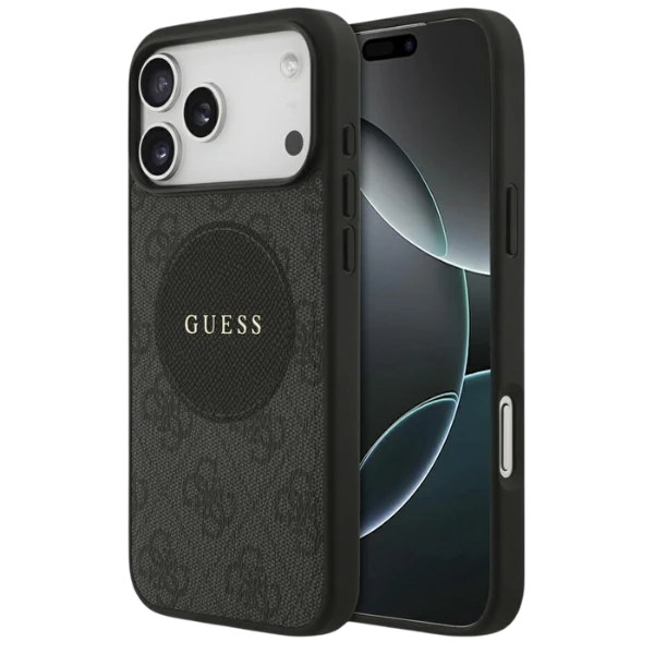 Dėklas Guess 4G Circle Classic Logo MagSafe skirtas Apple iPhone 17 Pro Max juodos spalvos aprašymas - Prekės nuotrauka Dėklas Guess 4G Circle Classic Logo MagSafe skirtas Apple iPhone 17 Pro Max juodos spalvos aprašymas - Prekės nuotrauka