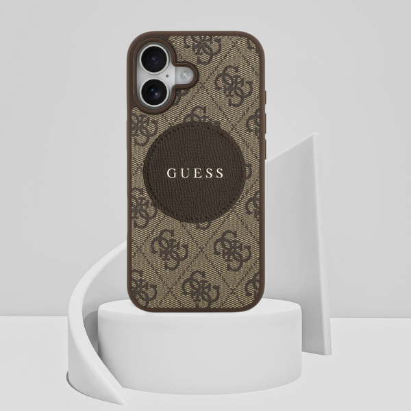 Dėklas Guess 4G Circle Classic Logo MagSafe Apple iPhone 17 rudos spalvos aprašymas - Prekės nuotrauka Dėklas Guess 4G Circle Classic Logo MagSafe Apple iPhone 17 rudos spalvos aprašymas - Prekės nuotrauka