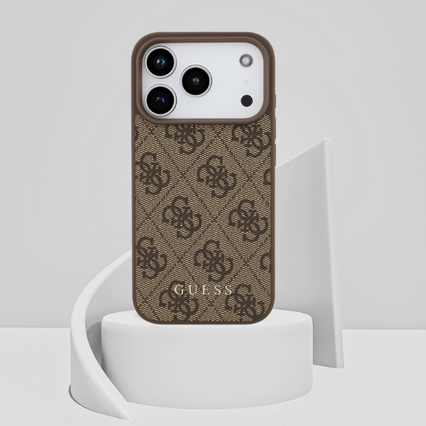 Dėklas Guess 4G Classic skirtas iPhone 18 Pro / iPhone 17 Pro ruda aprašymas - Prekės nuotrauka