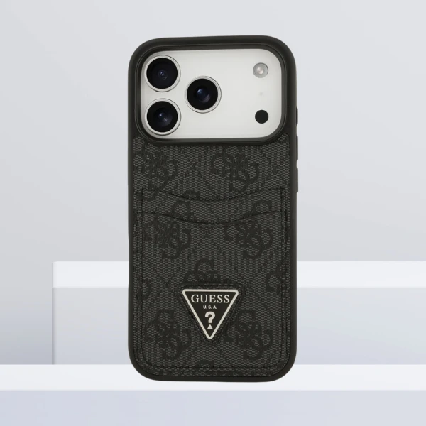 Dėklas Guess 4G Double Card Triangle skirtas Apple iPhone 17 Pro juodos spalvos aprašymas - Prekės nuotrauka