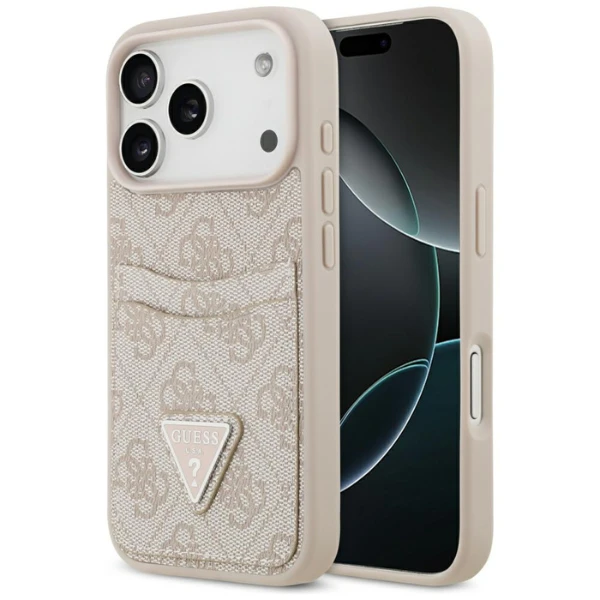 Dėklas Guess 4G Double Card Triangle skirtas Apple iPhone 17 Pro rožinės spalvos aprašymas - Prekės nuotrauka