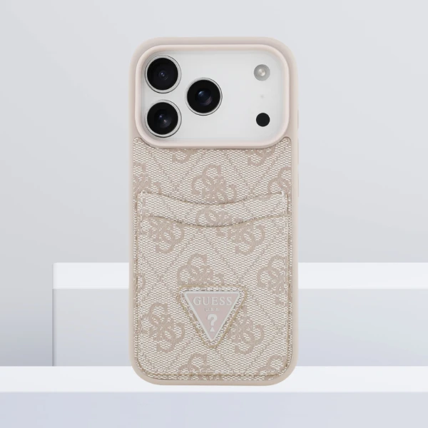 Dėklas Guess 4G Double Card Triangle skirtas Apple iPhone 17 Pro rožinės spalvos aprašymas - Prekės nuotrauka
