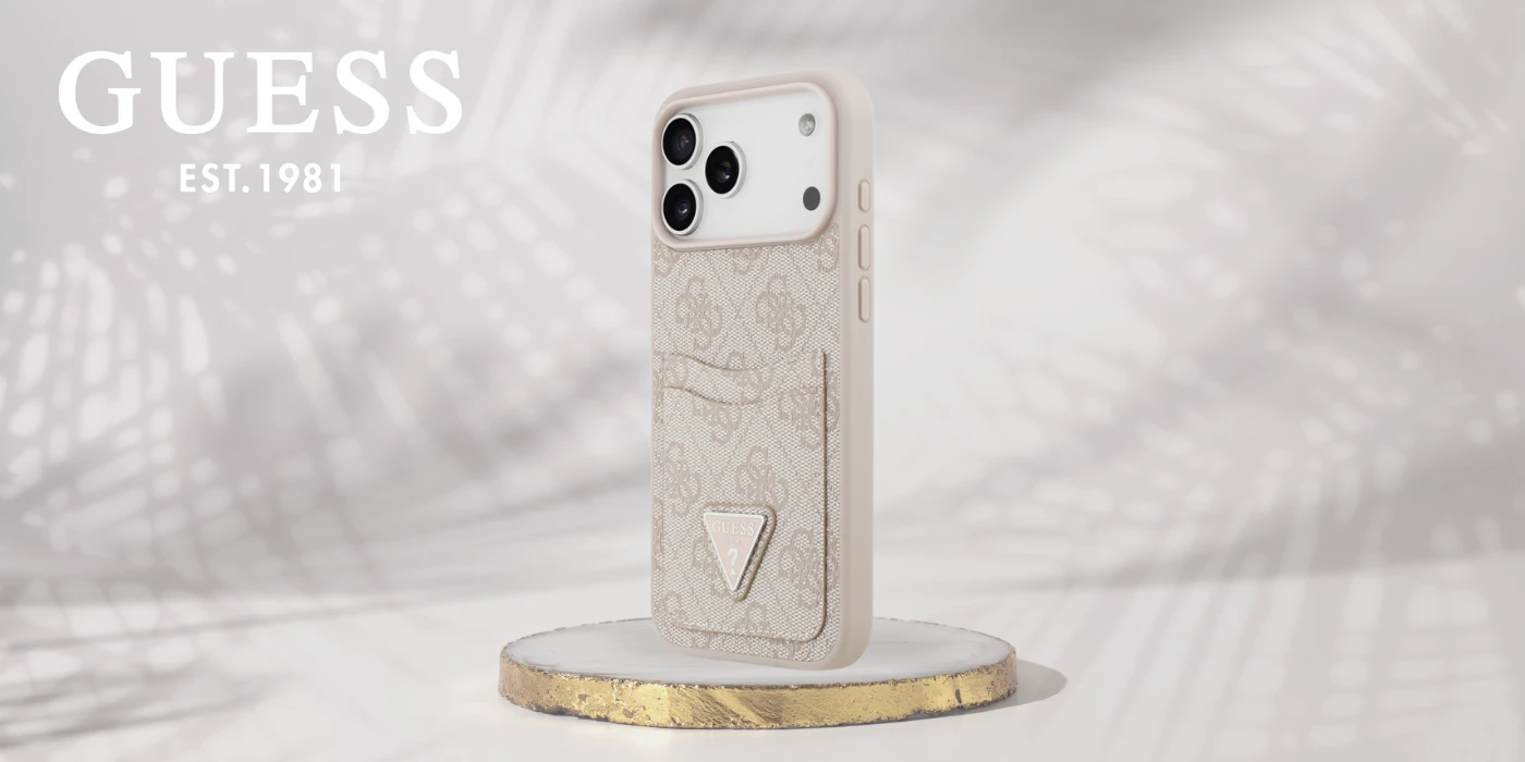 Dėklas Guess 4G Double Card Triangle skirtas Apple iPhone 17 Pro Max rožinės spalvos aprašymas - Prekės nuotrauka