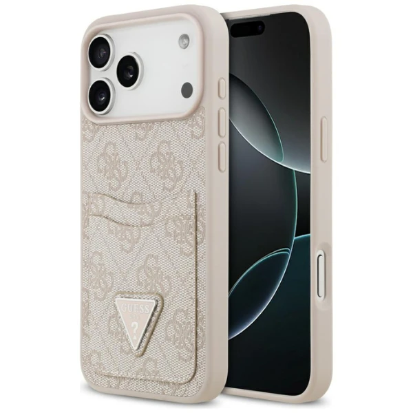 Dėklas Guess 4G Double Card Triangle skirtas Apple iPhone 17 Pro Max rožinės spalvos aprašymas - Prekės nuotrauka