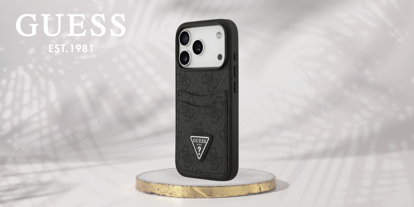 Dėklas Guess 4G Double Card Triangle, skirtas iPhone 18 Pro / 17 Pro, juodas aprašymas - Prekės nuotrauka