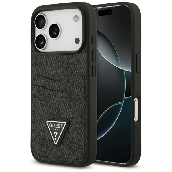 Dėklas Guess 4G Double Card Triangle, skirtas iPhone 18 Pro / 17 Pro, juodas aprašymas - Prekės nuotrauka