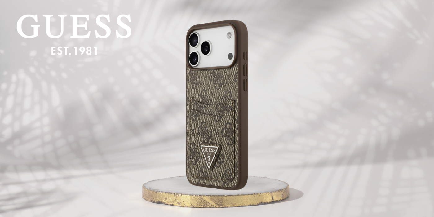 Dėklas Guess 4G Double Card Triangle, skirtas iPhone 18 Pro Max / 17 Pro Max, rudas aprašymas - Prekės nuotrauka