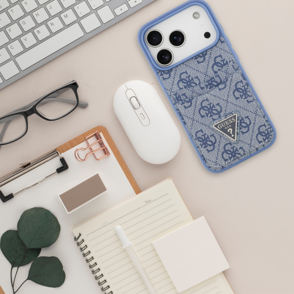 Dėklas Guess 4G Double Card Triangle, skirtas iPhone 18 Pro / 17 Pro, mėlynas aprašymas - Prekės nuotrauka
