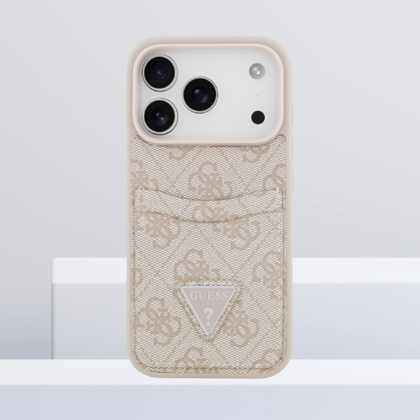 Dėklas Guess 4G Double Card Triangle, skirtas iPhone 18 Pro / 17 Pro, rožinis aprašymas - Prekės nuotrauka