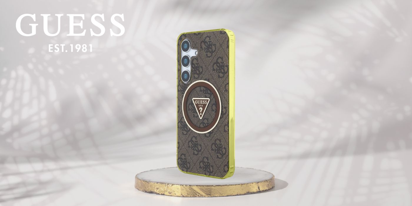 Dėklas Guess 4G Glitter Triangle Mygtukai MagSafe Samsung Galaxy S25 rudos spalvos aprašymas - Prekės nuotrauka Dėklas Guess 4G Glitter Triangle Mygtukai MagSafe Samsung Galaxy S25 rudos spalvos aprašymas - Prekės nuotrauka