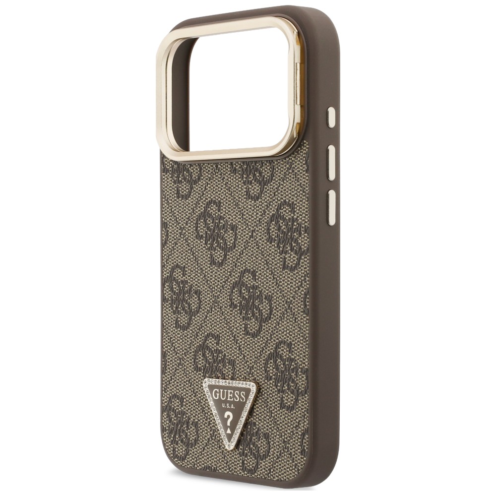 Dėklas Guess 4G PU Triangle Logo & Stand su kamera ir Magsafe funkcija, skirtas iPhone 18 Pro Max / 17 Pro Max, rudas aprašymas - Prekės nuotrauka