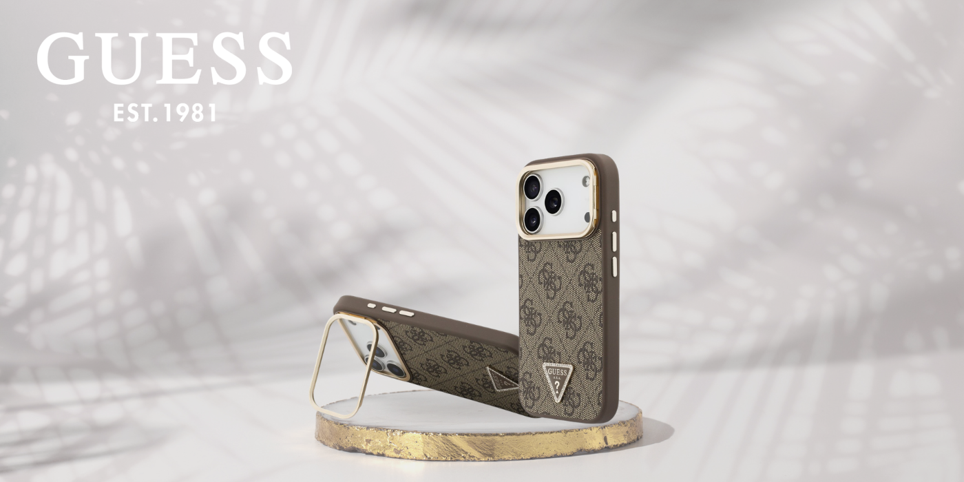 Dėklas Guess 4G PU Triangle Logo & Stand su kamera ir Magsafe funkcija, skirtas iPhone 18 Pro Max / 17 Pro Max, rudas aprašymas - Prekės nuotrauka