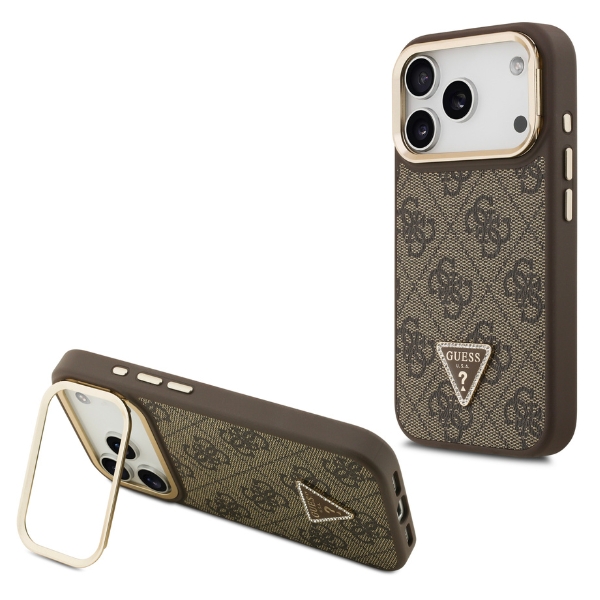 Dėklas Guess 4G PU Triangle Logo & Stir Camera Magsafe skirtas Apple iPhone 17 Pro rudos spalvos aprašymas - Prekės nuotrauka