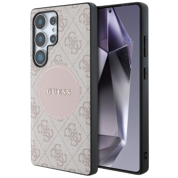 Dėklas Guess 4G Round Patch Classic Logo MagSafe to Samsung Galaxy S25 Ultra rožinės spalvos aprašymas - Prekės nuotrauka Dėklas Guess 4G Round Patch Classic Logo MagSafe to Samsung Galaxy S25 Ultra rožinės spalvos aprašymas - Prekės nuotrauka
