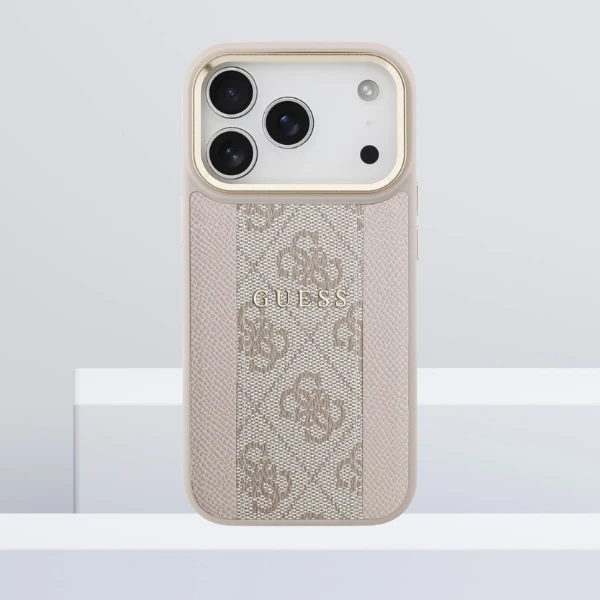 Dėklas Guess 4G Stripe MagSafe skirtas Apple iPhone 17 Pro rožinės spalvos aprašymas - Prekės nuotrauka Dėklas Guess 4G Stripe MagSafe skirtas Apple iPhone 17 Pro rožinės spalvos aprašymas - Prekės nuotrauka