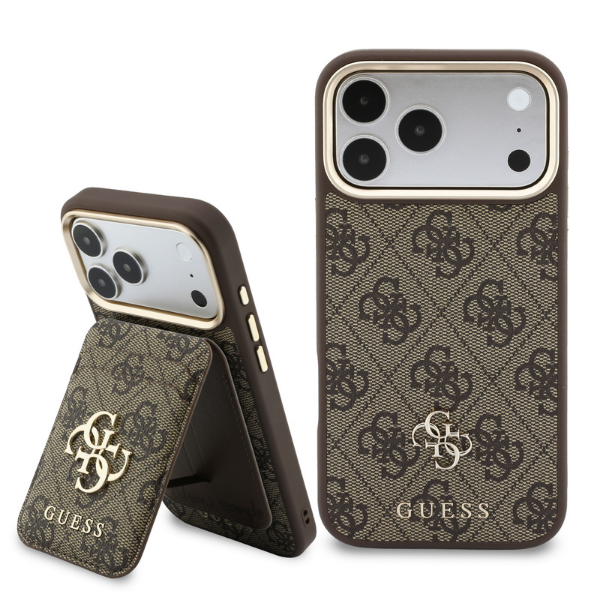 Dėklas Guess 4G su Magsafe pinigine, skirtas iPhone 18 Pro / 17 Pro, rudas aprašymas - Prekės nuotrauka