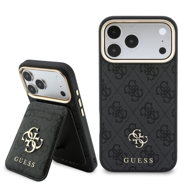 Dėklas Guess 4G su pinigine Magsafe, skirtas iPhone 18 Pro Max / 17 Pro Max, juodas aprašymas - Prekės nuotrauka